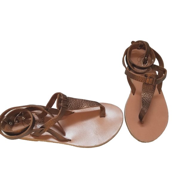 Womens US 6.5 - 7 EU 37 Ancient Greek Handmade Metallic Bronze Leather Sandals - Picture 1 of 6